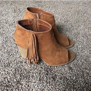 Brown Cognac Fringe Booties